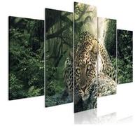 Tableau Leopard Lying (5 Parts) Wide Pale Green-Taille L 200 x H 100 cm Imprimé G