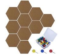 Tableau Liege, 10 Pièces Morceaux de Tableau en Liege Autocollant avec 50 Broches, Tableaux d'Affichage Muraux Hexagonaux pour Suspension de Photos, Décoration Murale