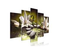 Tableau Lilies and Stones (5 Parts) Wide Green-Taille L 100 x H 50 cm