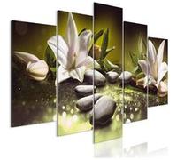 Tableau Lilies and Stones (5 Parts) Wide Green-Taille L 100 x H 50 cm
