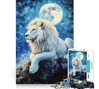 Tableau Lion Blanc au Clair de Lune Puzzle de 1000 pièces Jeu créatif et d'habileté Assemblage précis Aucune pièce détachée Activité de Partage et de complicité avec Les Proches (50x75cm)