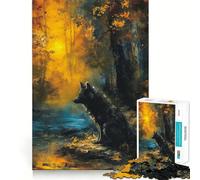 Tableau Loup dans la forêt d'automne,Puzzle de 1000 pièces pour Adultes,Exercice Mental Amusant,découpe Laser de qualité supérieure,activité relaxante à Faire en Groupe à l'intérieur (38x52cm)