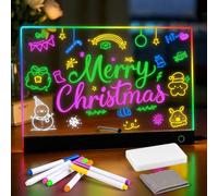 Tableau Lumineuse Message LED Acrylique, Tablette Lumineuse Dessin Enfant avec 7 Couleurs Stylo, Avec Support Réglable, Tableau Lumineuse Transparent Cadeaux pour Enfants Hommes