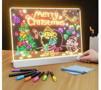 Tableau Lumineux Écrire et Dessiner Enfants avec 7 Stylos, 4 Modes Lumière RVB et Surface Magnétique - Tablette Lumineuse Message LED (30x20cm) pour Maison/École/Bureau