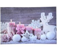 Tableau lumineux effet flamme "Bougies, rose et renne" Infactory