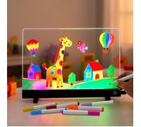 Tableau Lumineux LED 20×30 cm Enfant, 4 Modes d’Éclairage, 5 Cartes Histoires, 7 Feutres, 1 Chiffon, 1 Support