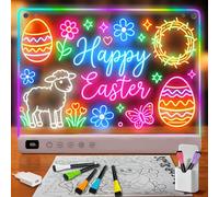 Tableau lumineux LED à notes avec couleurs, Ardoise lumineuse LED pour enfants rechargeable, 13 couleurs, 35x25 cm, inclut adaptateur, chaîne de suspension et support, Tableau à notes en acrylique