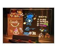 Tableau Lumineux LED Message avec 7 Stylos Colorés, Surface Acrylique Effaçable, Support Réglable, pour Dessins et Mémos (Couleurs chaudes white, 20 * 20cm)