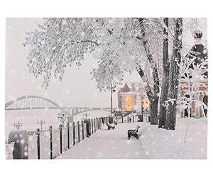 Tableau lumineux LED - Pont - 40 x 30 cm - Peinture murale lumineuse - Paysage d'hiver sur toile