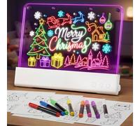 Tableau Lumineux LED pour Enfants Lot de 2, 35x27cm Ardoise Dessin Acrylique Rechargeable avec 8 Couleurs & 7 Modes d'Éclairage, Tableau Affichage avec Support, Cadeau dès 3 Ans