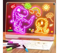 Tableau lumineux LED rechargeable 40 cm avec 7 couleurs - Ardoise lumineuse néon pour dessin et messages, effaçable à sec, avec support intégré, 5 marqueurs - Cadeau créatif pour enfants et ados-rose