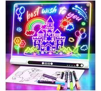 Tableau lumineux LED rechargeable 41 cm, 9 modes lumineux avec minuteur & support, tableau acrylique néon effaçable à sec, cadeau enfants/filles/ados, 8 feutres & livre de modèles, Blanc