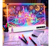 Tableau Lumineux LED Rechargeable 41cm avec 8 Couleurs et 7 Modes Lumière | Tableau de Dessin Lumineuse Néon avec Support, Tableau Acrylique Effaçable à Sec, Cadeau de Noël pour Filles Garçons, Blanc
