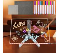 Tableau Lumineux Message Dessin LED, Tablette à Dessin Lumineuse 30 x 20 cm, Effaçable Acrylique Double Face Tablette Lumineuse avec 7 Stylos Néons et Support Planche D'art Cadeau Pour Enfants, Fille