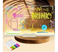 Tableau lumineux Message LED 20x20cm, tablette lumineuse dessin enfant, avec Support Réglable,7 Stylos de Couleur Idéal, Essuyable