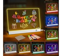 Tableau lumineux Message LED 30x20cm, Tablette lumineuse Dessin Enfant, Tableau Magique Acrylique Effaçable avec 7 couleurs Stylo,Pour Café,Maison,Bureau