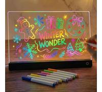 Tableau lumineux Message LED, 35x25cm Tablette lumineuse Dessin Transparent, Tableau D'écriture LED Lumineux avec Stylo 7 Couleurs, Acrylique Lumineuse Message LED Effaçable pour École Café Bar