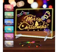 Tableau Lumineux Message LED, Tableau Effaçable à Sec en Acrylique 35 x 25 cm 4 Modes & 7 Colorés, Acrylique Lumineuse, Tablette lumineuse Dessin, avec 7 Stylos Colorés, Chaîne, Support