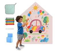 Tableau magnétique autocollant pour enfants - Forme de maison - Avec pinceaux - Tissu effaçable et boîte de rangement - Pour garçons et filles - Rose clair