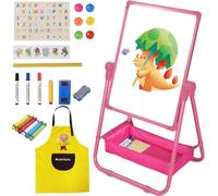 Tableau magnétique double face pour enfant - Avec tablier, alphabet et dessin animé - Pivotant à 360 ° - Hauteur réglable de 63 à 107 cm - Cadeau pour fille de 3, 4, 5, 7, 8 ans - Rose