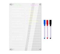 Tableau magnétique en acrylique pour réfrigérateur - Tableau magnétique transparent pour réfrigérateur - Planning de réfrigérateur - 3 marqueurs de couleur
