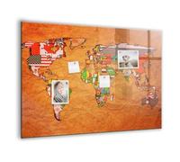 Tableau magnétique en verre | Tableau blanc design et pratique | Avec aimants néodyme inclus pour bureau, maison et créativité - 100x70cm - Carte du monde avec drapeaux