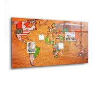 Tableau magnétique en verre | Tableau blanc design et pratique | Avec aimants néodyme inclus pour bureau, maison et créativité - 120x60cm - Carte du monde avec drapeaux