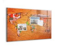 Tableau magnétique en verre | Tableau blanc design et pratique | Avec aimants néodyme inclus pour bureau, maison et créativité - 60x40cm - Carte du monde avec drapeaux