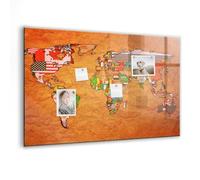 Tableau magnétique en verre | Tableau blanc design et pratique | Avec aimants néodyme inclus pour bureau, maison et créativité - 90x60cm - Carte du monde avec drapeaux