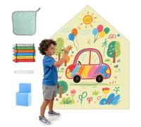 Tableau magnétique pour enfants, tableau à dessin magnétique autocollant en forme de maison avec pinceaux, chiffon effaçable et boîte de rangement, pour garçons et filles, jaune clair