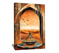 Tableau Marocain Moderne - Décoration Murale Boheme Chic Salon - Impression Sur Toile Orange - Tableau Désert Sahara - Cadre Décoration Murale Orientale - Toile Abstrait Terracotta, 80x60cm