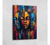 Tableau Masques Africain - Decoration Murale Afrique - Art Mural Coloré - Impression Sur Toile Avec Cadre - Idee Deco Afrique - Toile Imprimée Moderne (120x80cm)