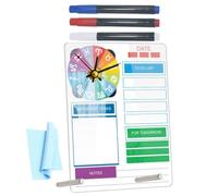 Tableau Mémo Décoratif en Acrylique avec Horloge pour Planification | Effaçable à Sec, Format Compact pour Bureau ou Comptoir, Notes et Rappels Quotidiens, Pile Aa