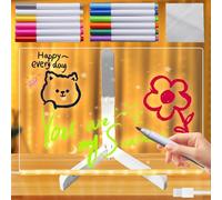 Tableau mémo LED avec couleurs, tableau à messages LED en acrylique, avec support et stylo, 12 couleurs, tableau de notes avec couleurs, tableau de message lumineux, pavé d'écriture lumineux