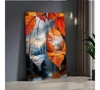 Tableau minimaliste sur toile, collage de feuilles des quatre saisons - Élégant et adapté à la décoration du salon, de la chambre, du bureau ou du couloir (20 x 30 cm/Sans cadre)