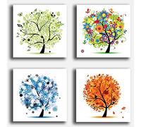 Tableau moderne 4 pièces arbre de vie 4 saisons Klimt style impression toile toile toile décor art XXL mobilier salon chambre cuisine bureau salle de bain bar restaurant (4 pièces 30 x 30 cm)