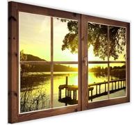 Tableau moderne Image Toile Cadre déco Canevas Fenetre Lac Coucher de soleil 60x40