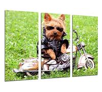 Tableau Moderne Photographique, Impression sur bois, Chien avec moto, enfants, 97 x 62 cm, ref. 26267