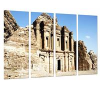 Tableau Moderne Photographique, Impression sur bois, Désert Paysage Ville Petra, Wonder World, Blue Day, 131 x 62 cm, ref. 27066