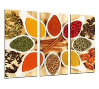 Tableau Moderne Photographique, Impression sur bois, Épices de couleur dans les cuillères blanches, cuisine, magasin, 97 x 62 cm, ref. 26915