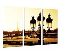 Tableau Moderne Photographique, Impression sur bois, Sépia Paysage Ville Paris, Tour Eiffel, Lampadaire français, 97 x 62 cm, ref. 26996