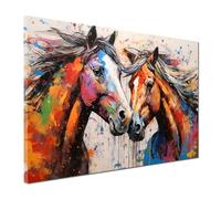 Tableau Moderne sur Toile 2 Chevaux Pop Art Colour Style décoration Murale Taille 120x80x2cm