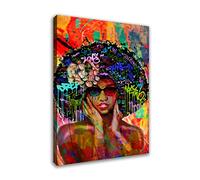 Tableau Moderne sur Toile Femme Africaine Style Pop Art décoration Murale Taille 60x40x2cm