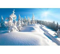 Tableau Montagne Trace dans la Neige fraiche, 80x50cm - Made in France - 80x50