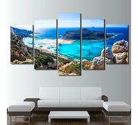 Tableau Multi Panneau 5 Parties Decoration Murale Tableau Imprimé sur Toile 5 Pieces Toile Tableau Tableaux Decor Murale Salon Moderne XXL Chambre Decor Paysage D'île De Mer Océan Bleu 200x100cm