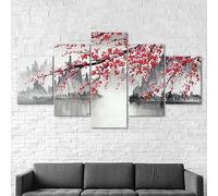 Tableau Multi Panneau 5 Parties Decoration Murale Tableau Imprimé sur Toile 5 Pieces Toile Tableau Tableaux Decor Murale Salon Moderne XXL Chambre Decor Paysage de Sakura chinois Cadeau 200x100cm