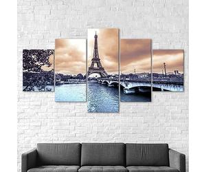 Tableau Multi Panneau 5 Parties Decoration Murale Tableau Imprimé sur Toile 5 Pieces Toile Tableau Tableaux Decor Murale Salon XXL Chambre Decor Tour Eiffel Romantique Paris France Cadeau 200x100cm