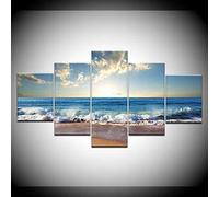 Tableau Multi Panneau 5 Parties Decoration Murale Vagues De La Plage Imprimé Sur Toile 5 Pièces Hd Peinture Affiche Mur Art Moderne Motif Peinture Sans Cadre 150 X 80 Cm Affiche De Photo D'Art De Mur
