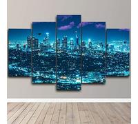 tableau multi panneau 5 parties Merveille d'éclairage la ville fantastique Los Angeles tableau imprimé sur toile,tableau imprimé xxl,tableau deco murale,tableaux,posters et arts décoratifs,hd print