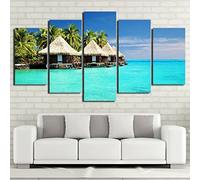 Tableau Multi Panneau 5 Parties Palmiers De L'Île Des Maldives Sans Cadre 200 X 100 Cm Tableau Imprimé Xxl Tableau Imprimé Sur Toile Tableau Deco Impression Sur Toile Intissee 5 Parties Tableau Table